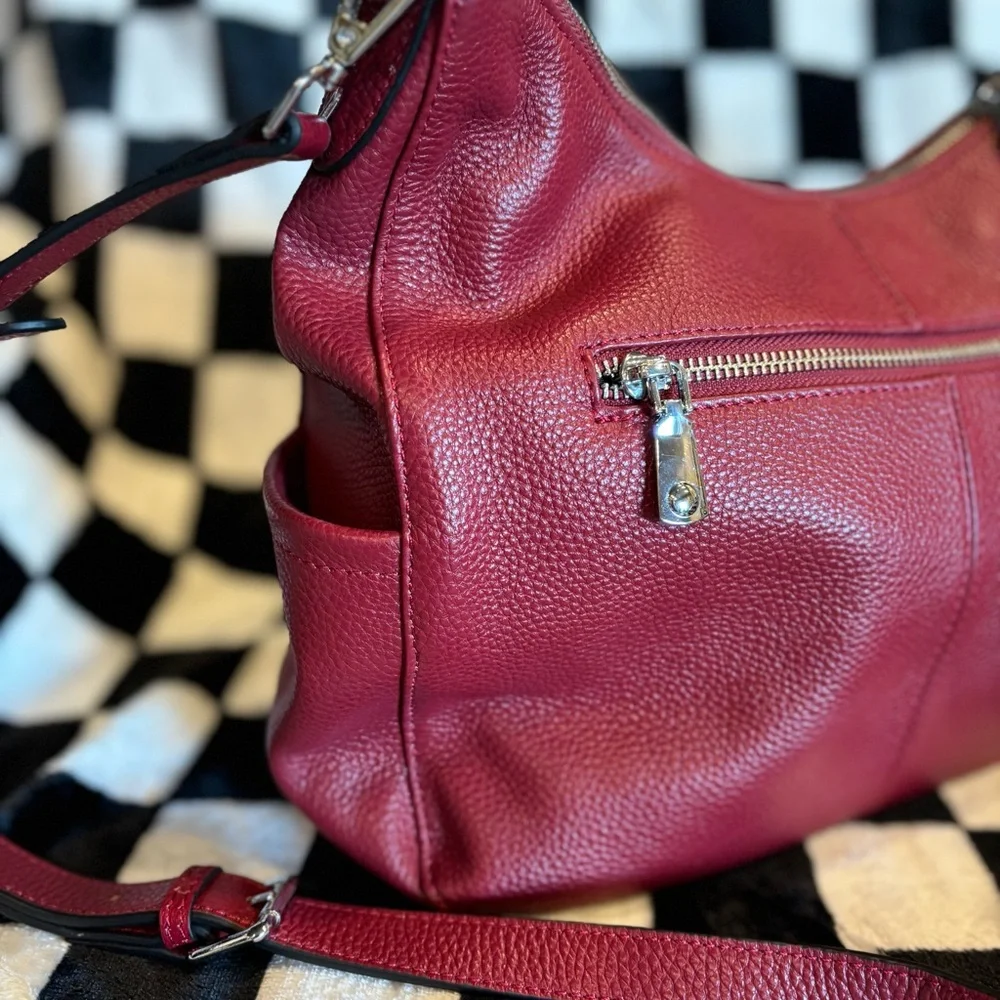 LEATHER OVER EARTH Red Leather Hobo Crossbody Bag - Picture 3 of 4